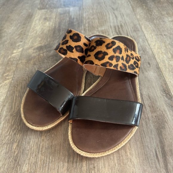 UGG Amalia Leopard Genuine Leather Two-Strap Slide Sandals - Picture 2 of 8